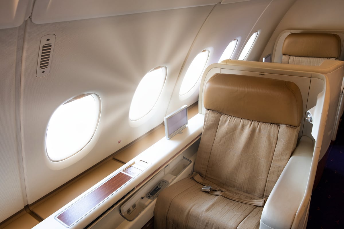 First class or business seat on airplane.